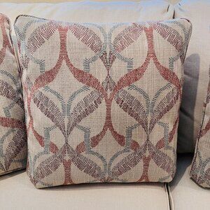 Set of 4 Throw Pillows 20 x 20 Lazy Boy Tan Rust Blue Maroon Grey Removable